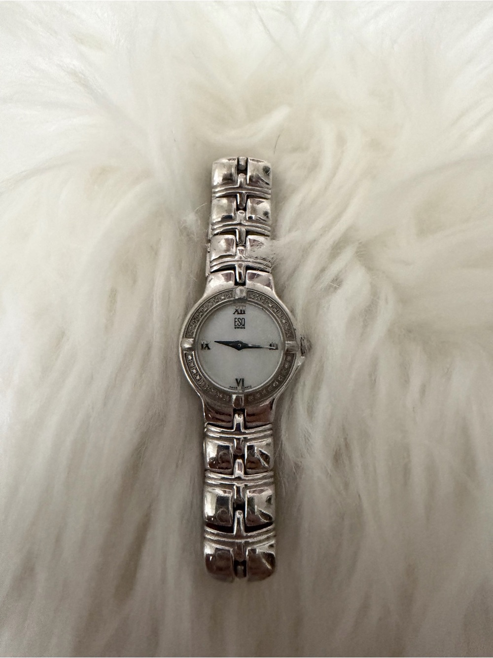 ESQ by Movado Silver Tone Women's Bracelet Watch with diamonds mother of pearl